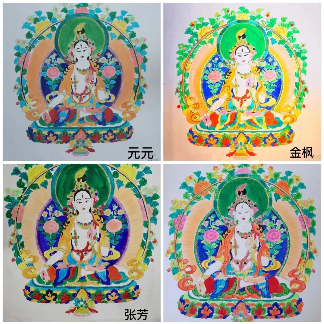 黑金白度母手绘唐卡,手绘白度母唐卡