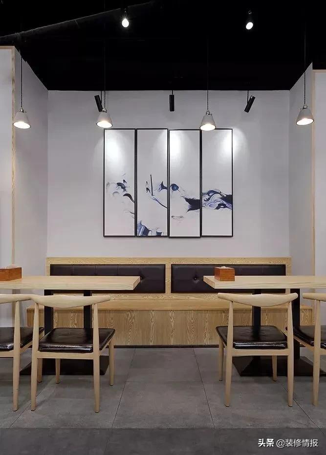 进门就是客餐厅一体卡座设计,餐厅全卡座设计效果图