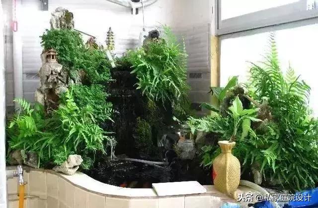 阳台角落鱼池假山流水景观制作,庭院假山鱼池景观设计效果图