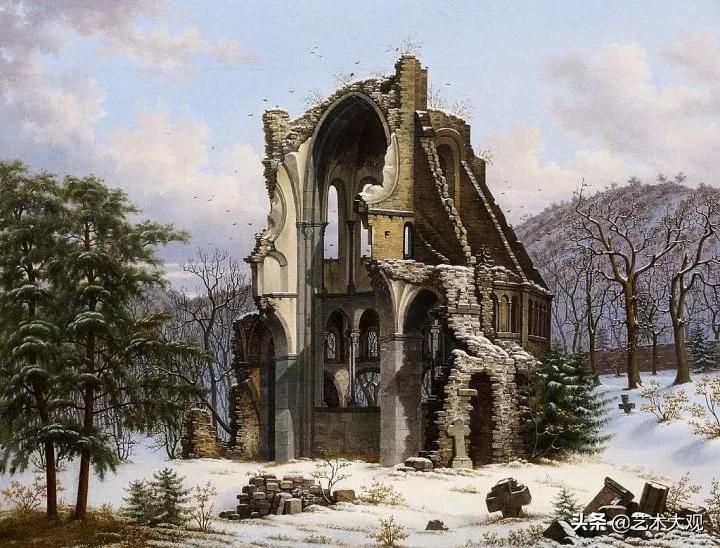 欧洲古建筑风景油画,世界上最顶级的树林木屋风景油画