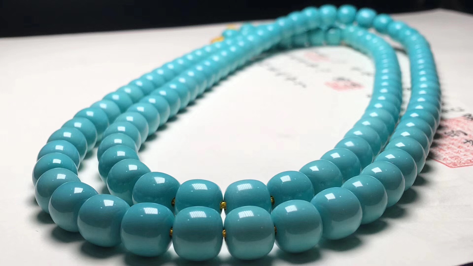 绿松石108项链搭配和田玉无事牌,108颗绿松石项链价格