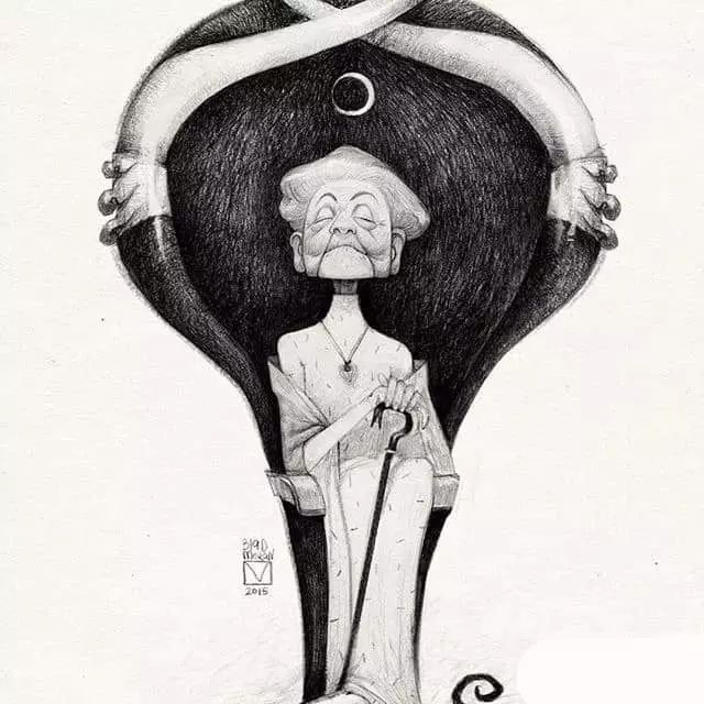 画动漫人物黑白插画素描,看似荒诞而有创意的素描插画