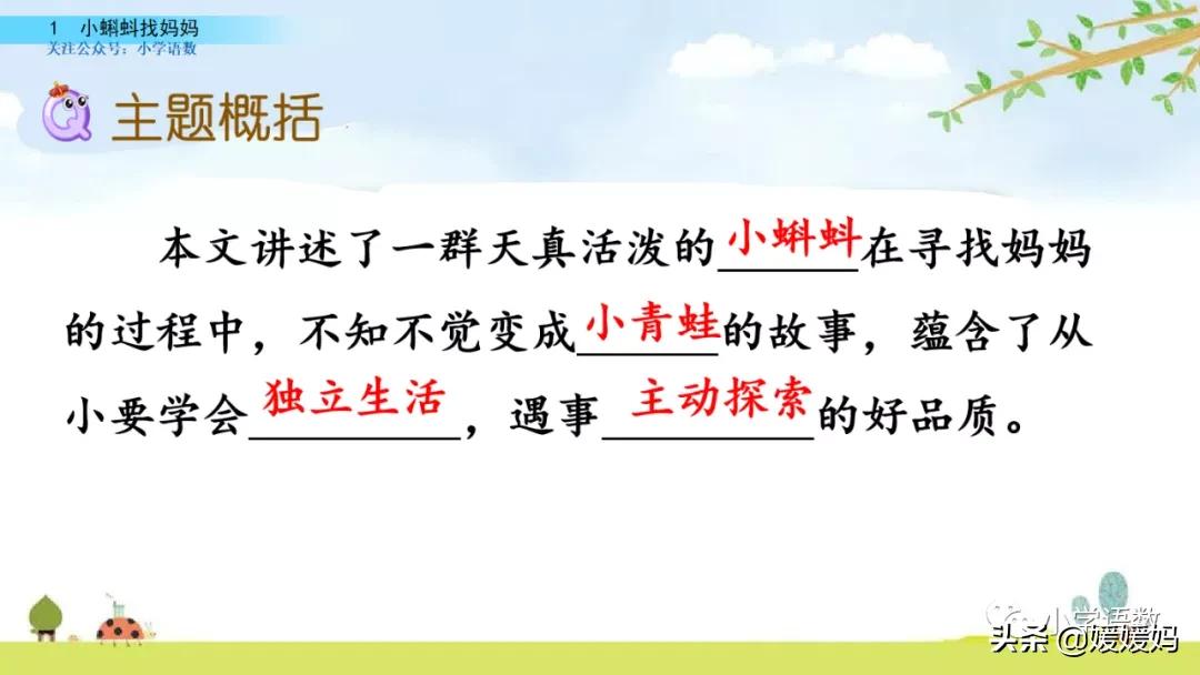 二年级上册小蝌蚪找妈妈听写词语,朗读二年级上册语文小蝌蚪找妈妈