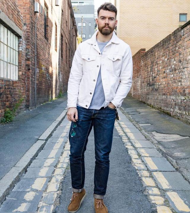 运动鞋牛仔裤和什么上衣搭配男生,牛仔裤运动鞋搭配毛呢大衣