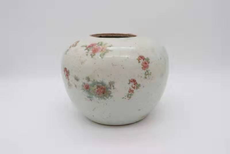 同治粉彩百子西瓜罐,粉彩牡丹花西瓜罐