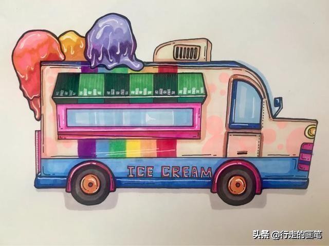 儿童画冰淇淋车的画法,儿童画冰激凌绘画作品大全