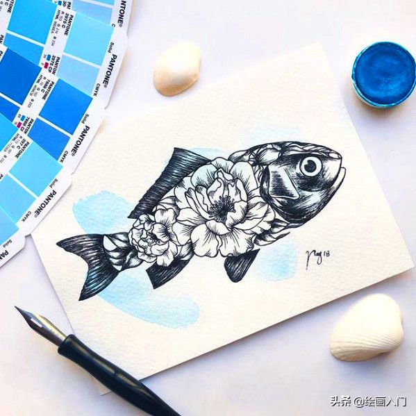 夏日海洋水彩画,夏日水彩颜料画简单风景画