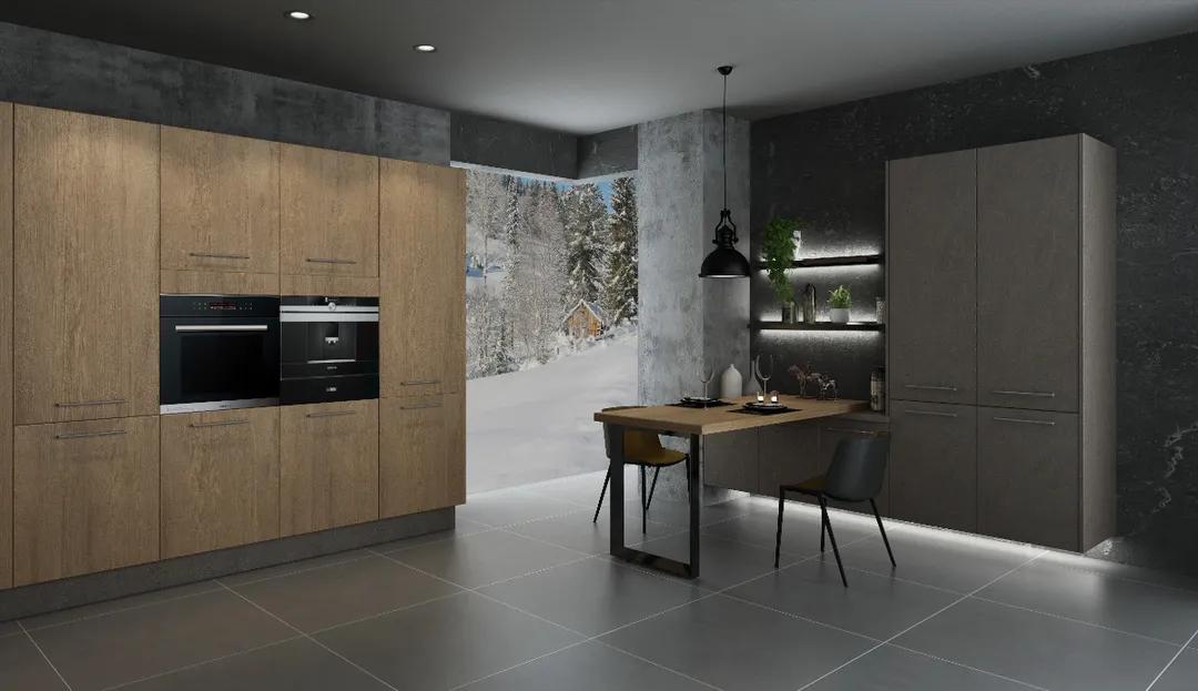 厨房设计吧台最新款,厨房直角吧台和推拉门一体效果图