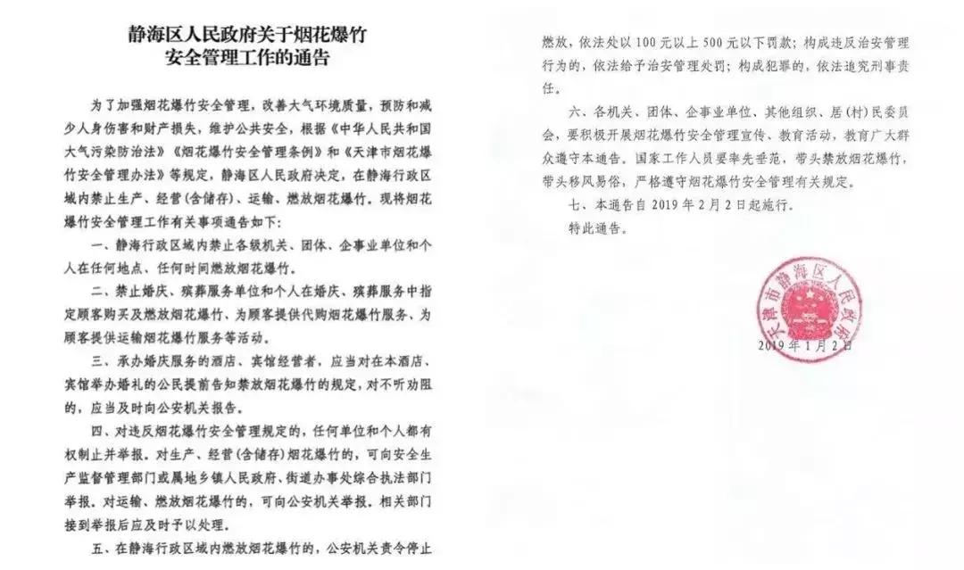 天津人，全市禁燃*花爆烟竹**，违者将这样处罚