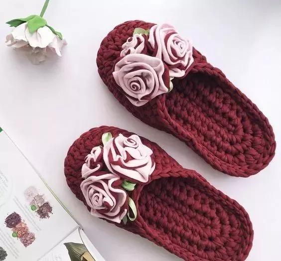 钩拖鞋边上编织教程,布条钩织拖鞋的全过程