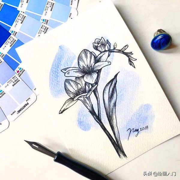 夏日海洋水彩画,夏日水彩颜料画简单风景画