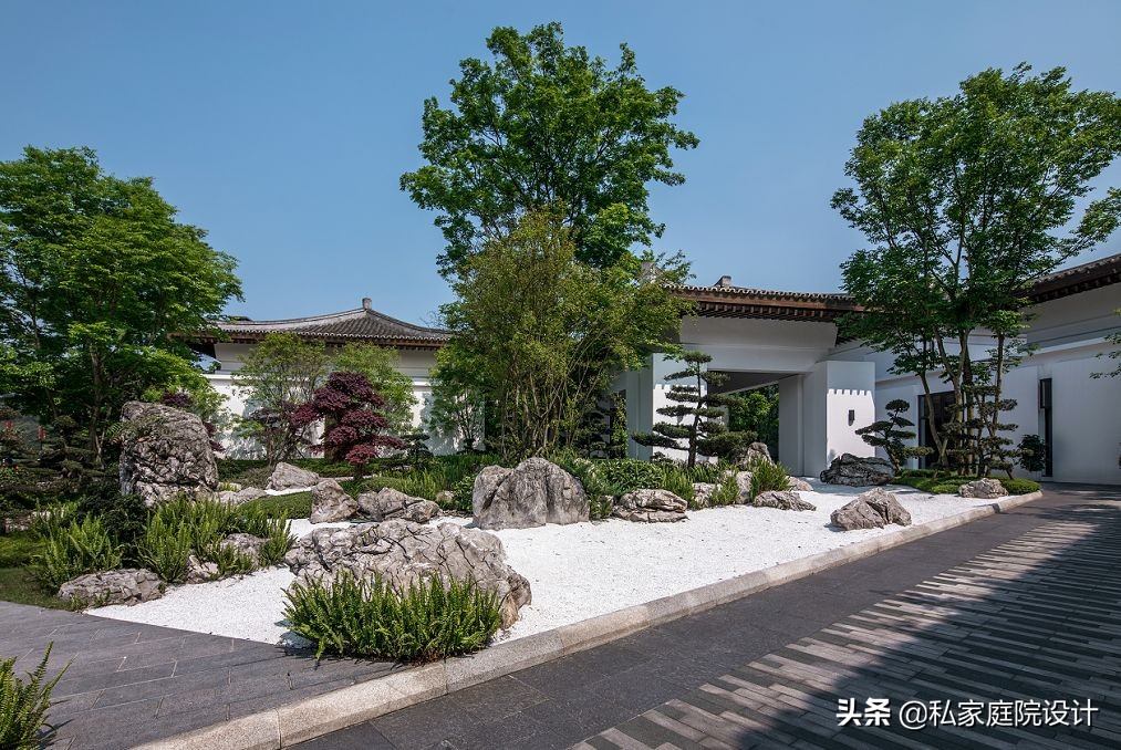 中式庭院石头造景效果图,庭院景观置石技法