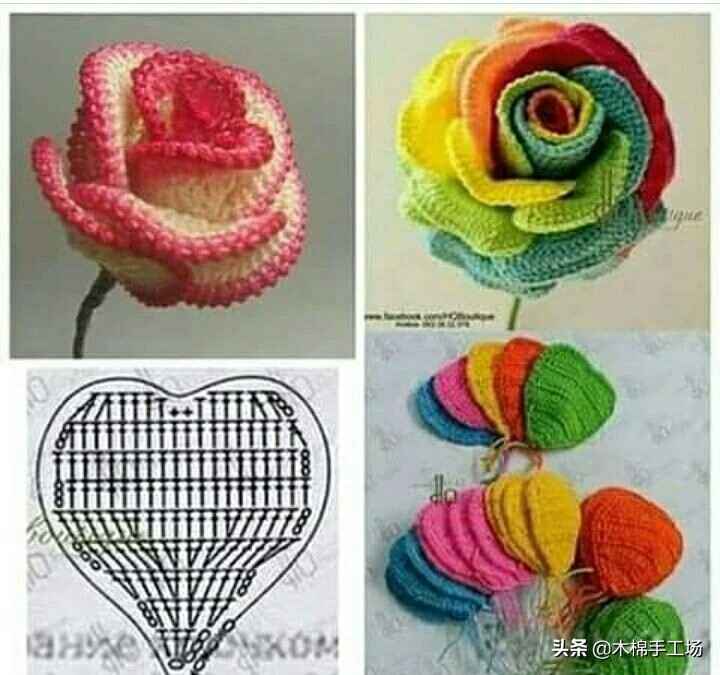 七种玫瑰花的钩编步骤,浪漫永不凋零的玫瑰花折纸