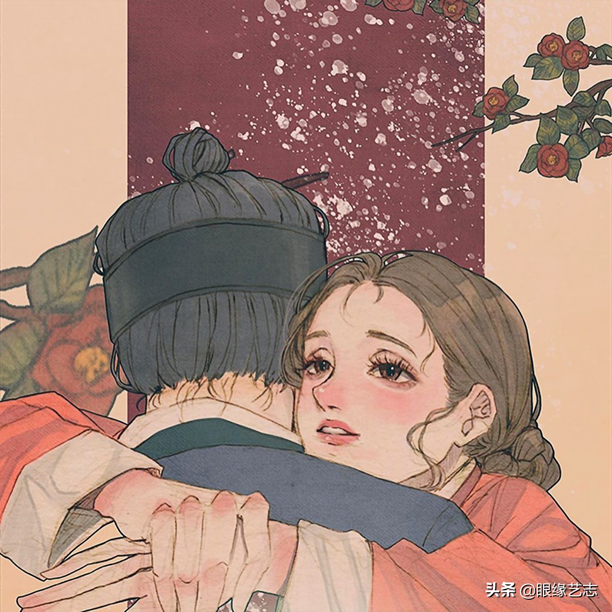 韩式穆夏风插画,韩国传统服饰插画