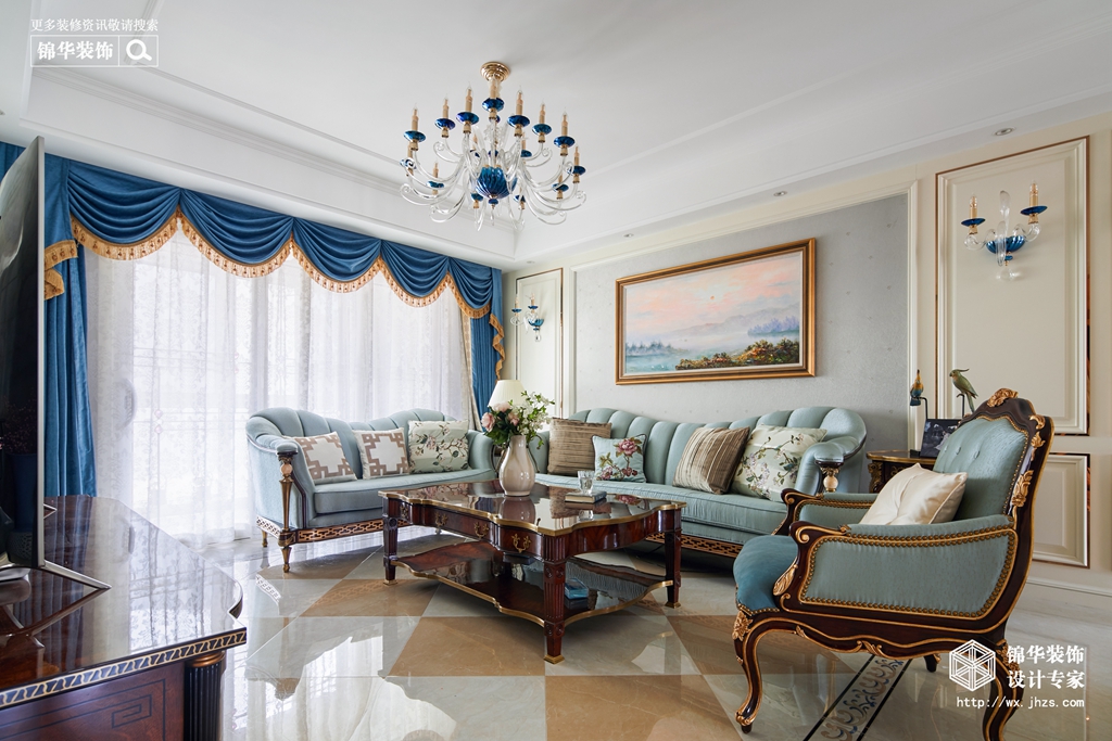 柠檬黄与宝石蓝点亮美式简奢空间,高级灰香槟金和麻白点缀
