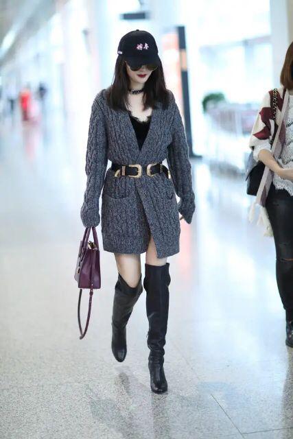 杨幂穿长筒靴时尚感满分,杨幂高跟长筒靴穿搭