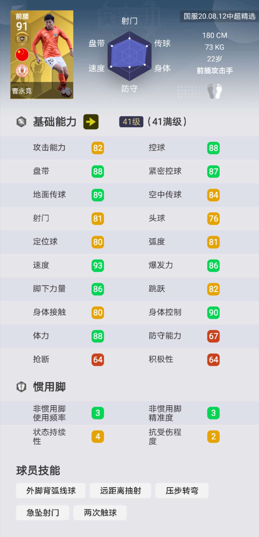 实况足球现版本哪个c罗最强,实况足球中超联赛球员排名