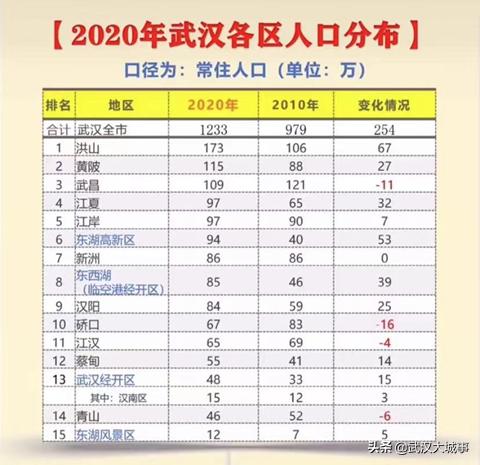 武汉人口密度最大的板块,武汉哪个区人口流量最大