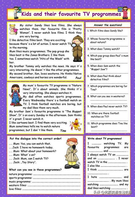 英语原版阅读:KidsandtheirfavouriteTVprogrammes
