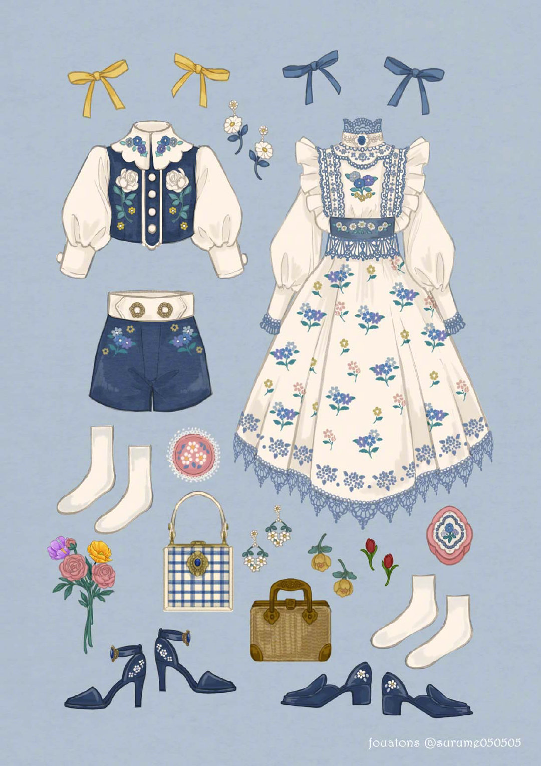 欧美服饰搭配插画手绘,服装复古风格插画网站