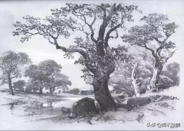 高清素描临摹风景图入门,素描画画教程7-12岁风景图