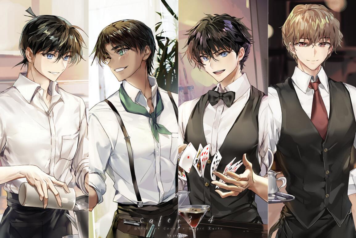 画师笔下的柯南，新一、基德等四大男神齐亮相，颜值无限接近满分