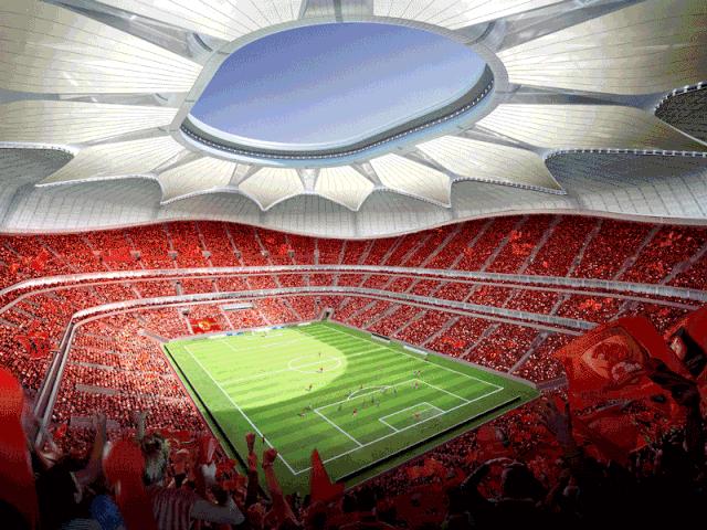 恒大十万人专业足球场图片,恒大十万人球场灯光效果图