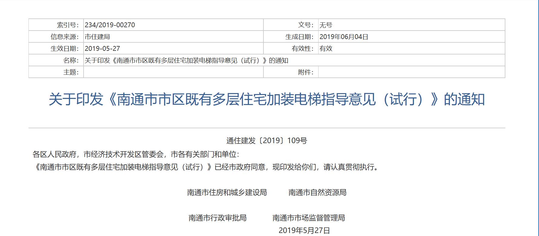 南通也有老房也有电梯了？是的！你没听错南通又一惠民政策落实