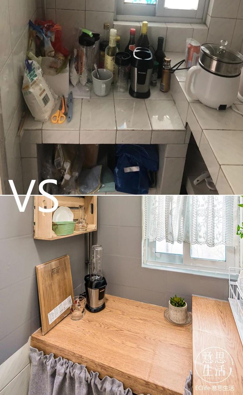 2平米油腻厨房爆改,600元租房厨房改造