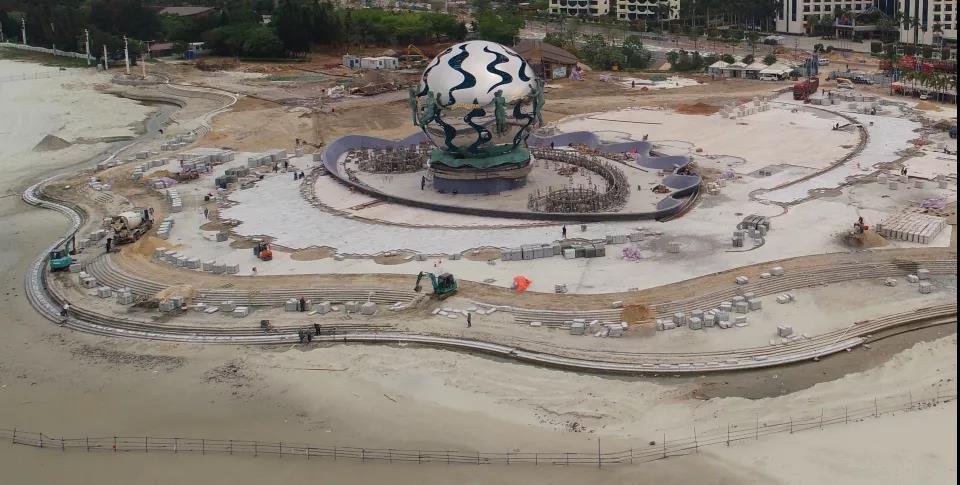 档次提升!北海新“潮”雕初见规模,台阶向海延伸呈现波浪形