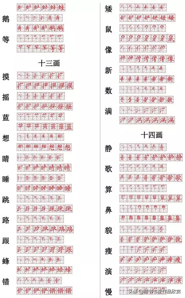 小学常用汉字500笔顺笔画,常用的300个汉字笔顺笔画演示之21