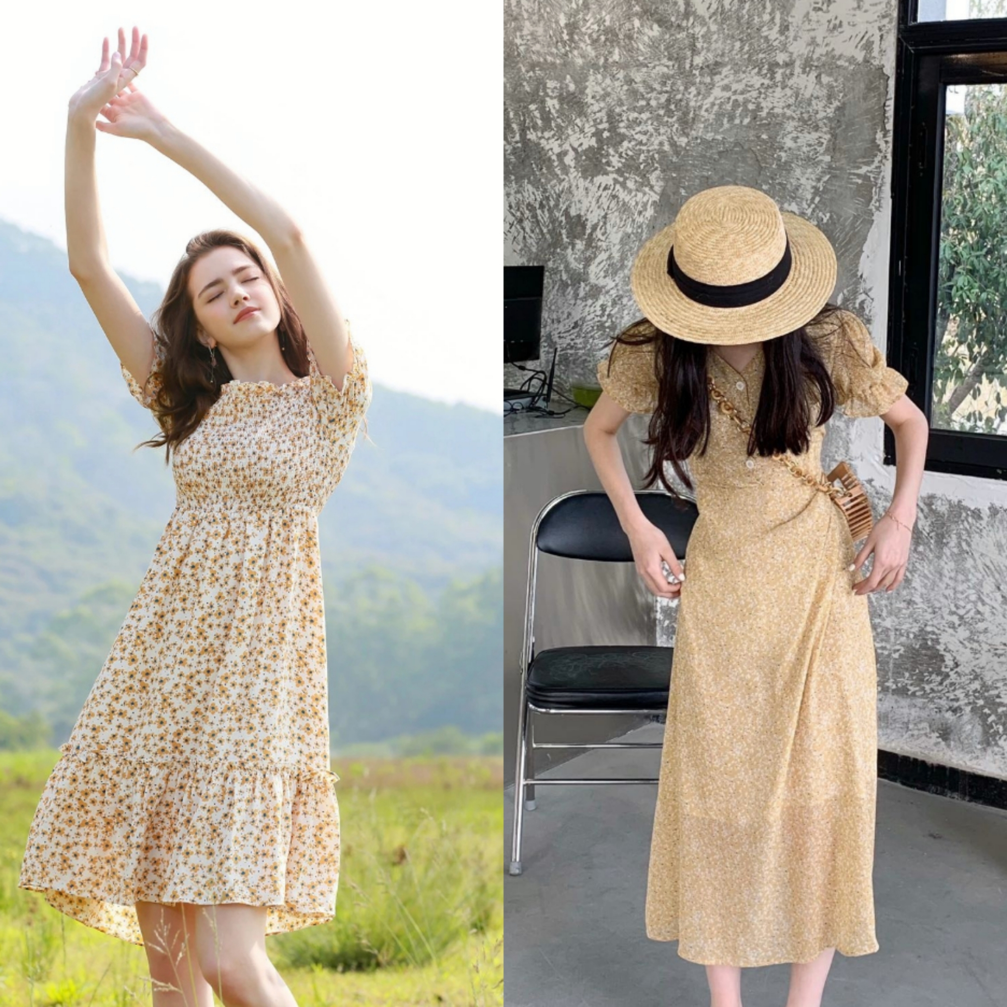 雪纺碎花裙粉色温柔,夏天半身碎花裙搭配什么鞋