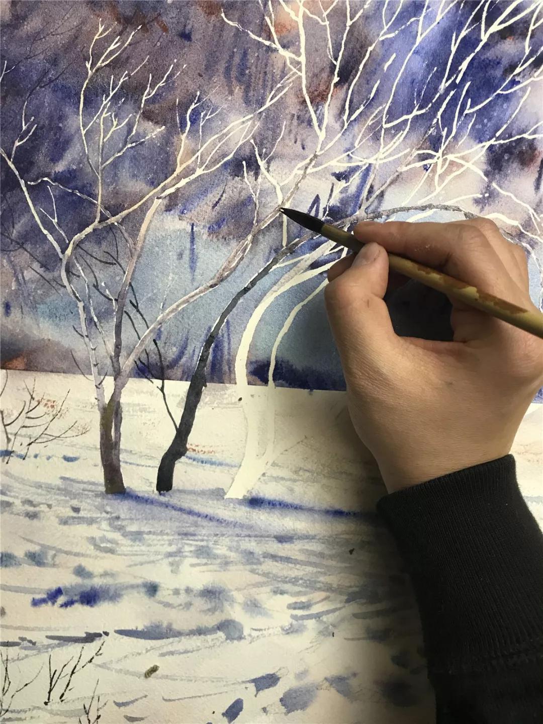 100幅风景写生水粉画教程,如何画雪景图水彩画教程