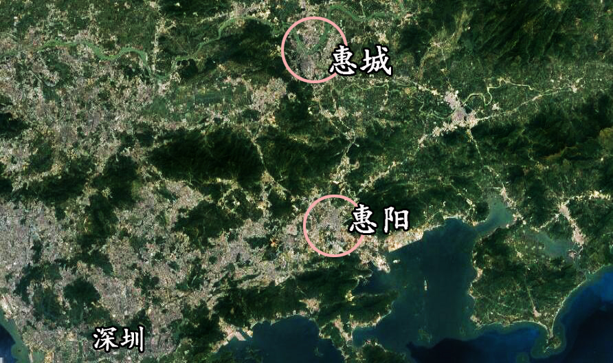 卫星地图惠州市,惠州市半城山色半城湖
