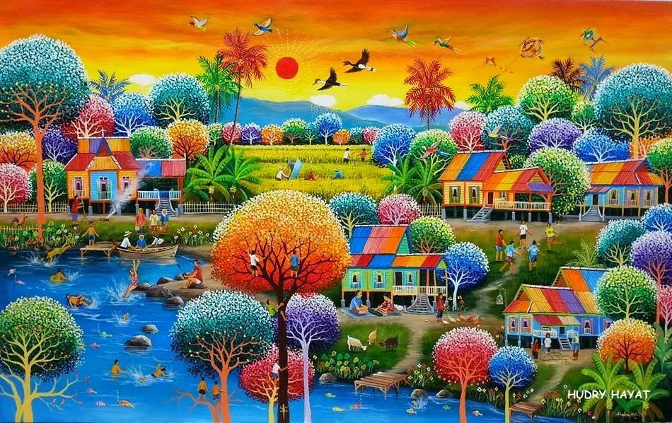 水粉点画法风景图片,水粉点画法风景