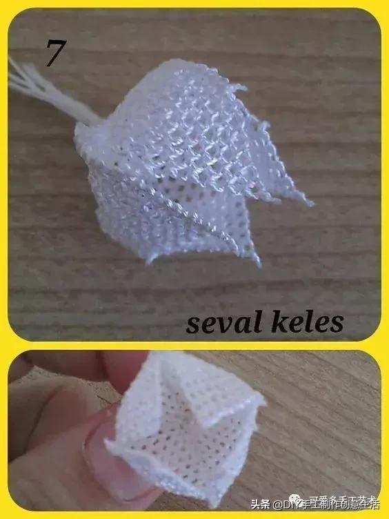 只是用针穿上了线不断绕圈打结,做出来的仿真花竟然比钩的还好看