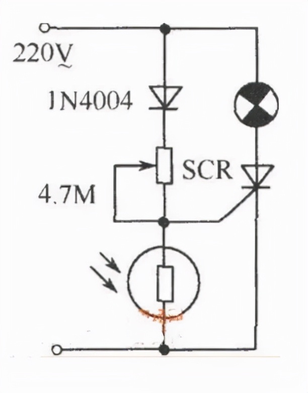 光控路灯电路图,简易光控电路图