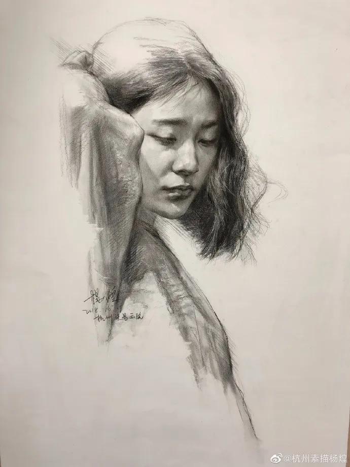 他笔下的女子油画细腻唯美,古典美女画唯美古风素描