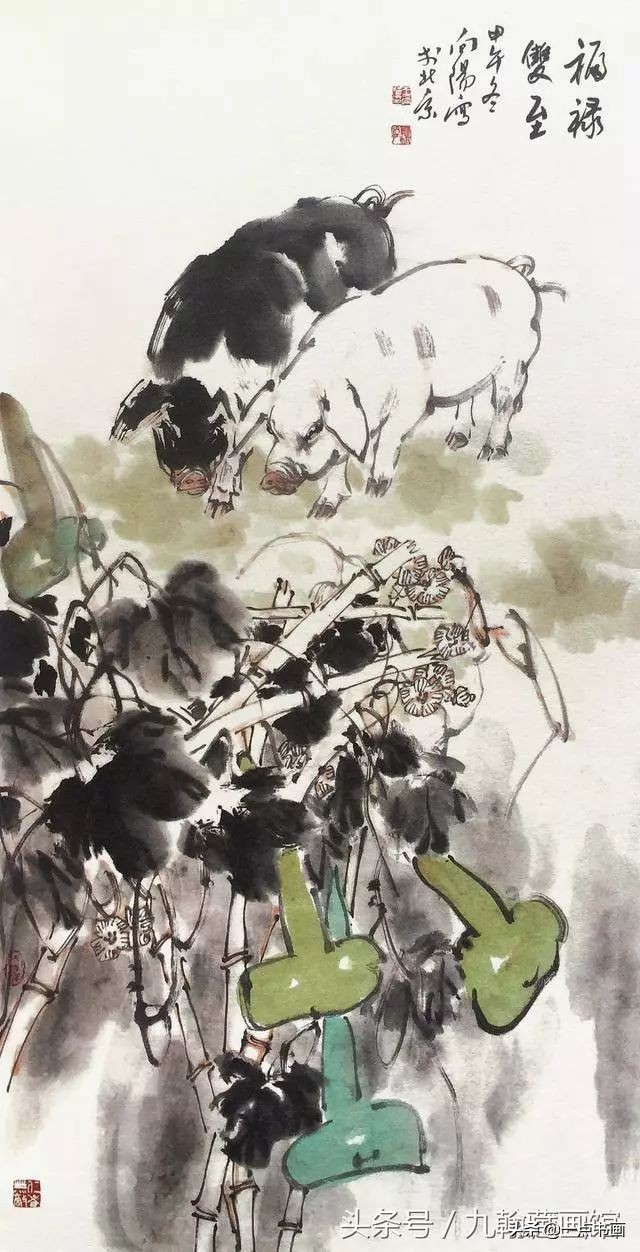 简单猪画画教学,国画写意猪图大全