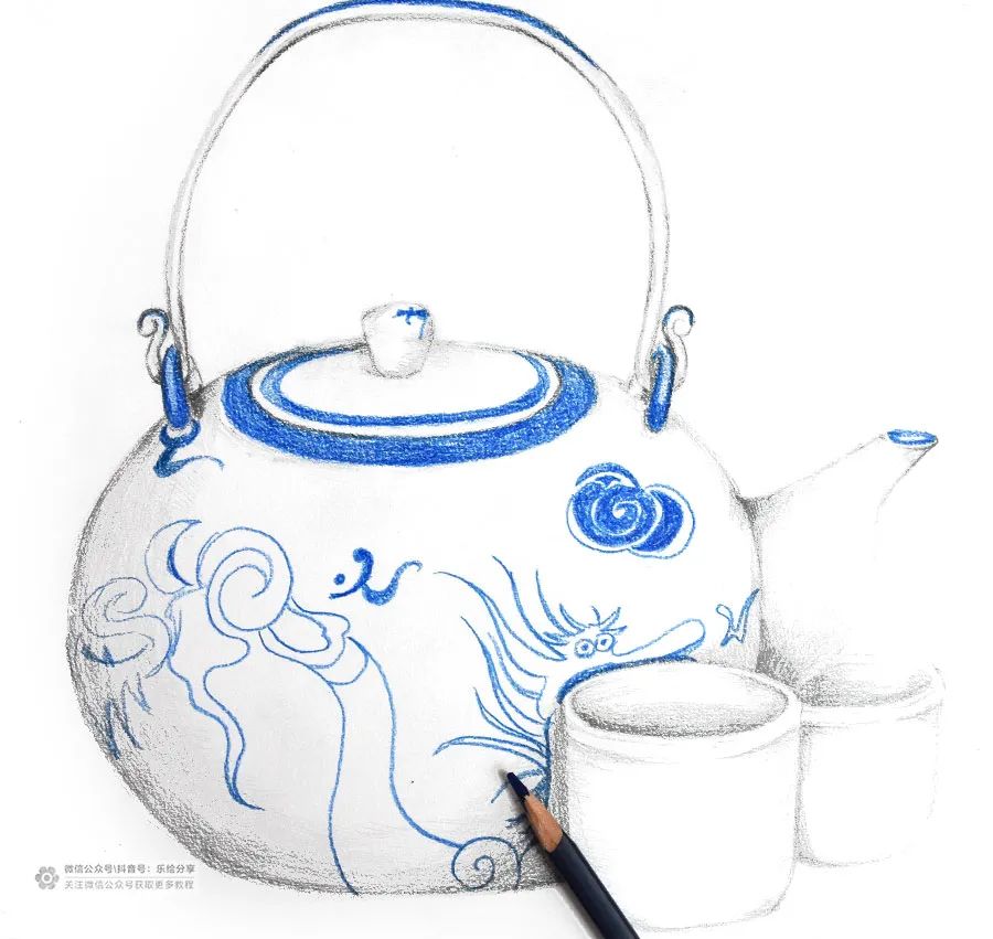 青花瓷小学生创意画,青花瓷简笔画儿童画最简单