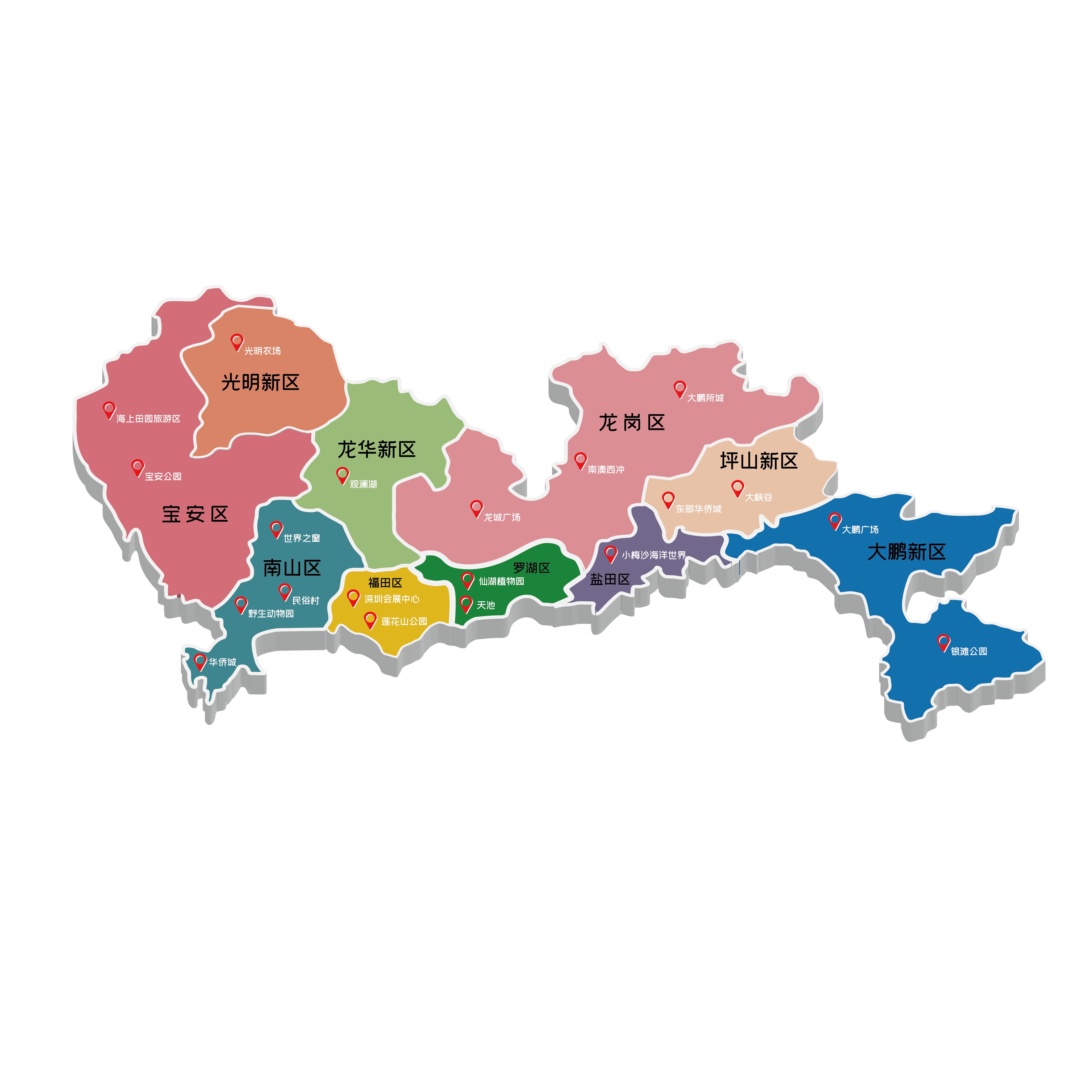 深圳旅游景点大全地图,深圳有几个区地图