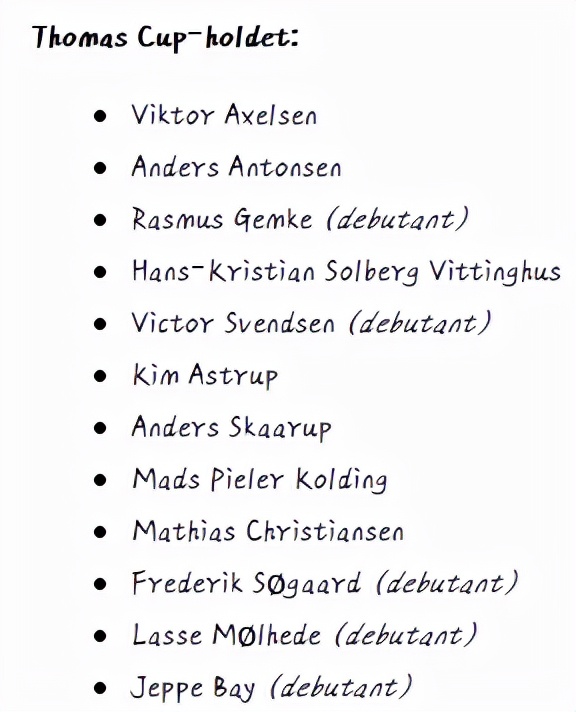 丹麦汤尤杯阵容|10名丹麦新秀入选