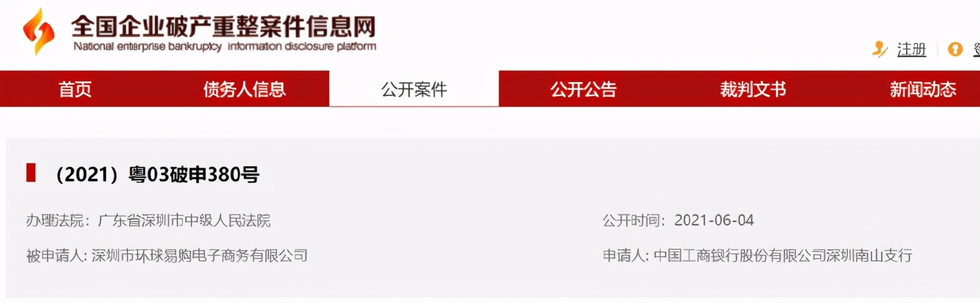 环球易购被收购,环球易购被申请破产