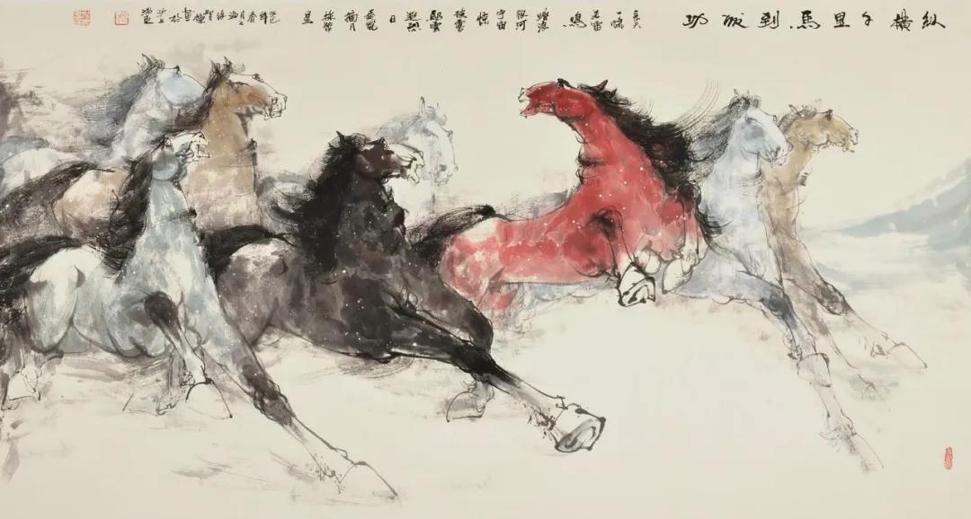 八骏雄风字画,名家精品国画八骏图