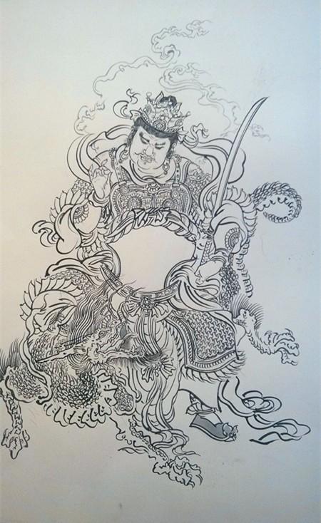 李云中四大天王白描高清图片,佛教四大天王工笔重彩
