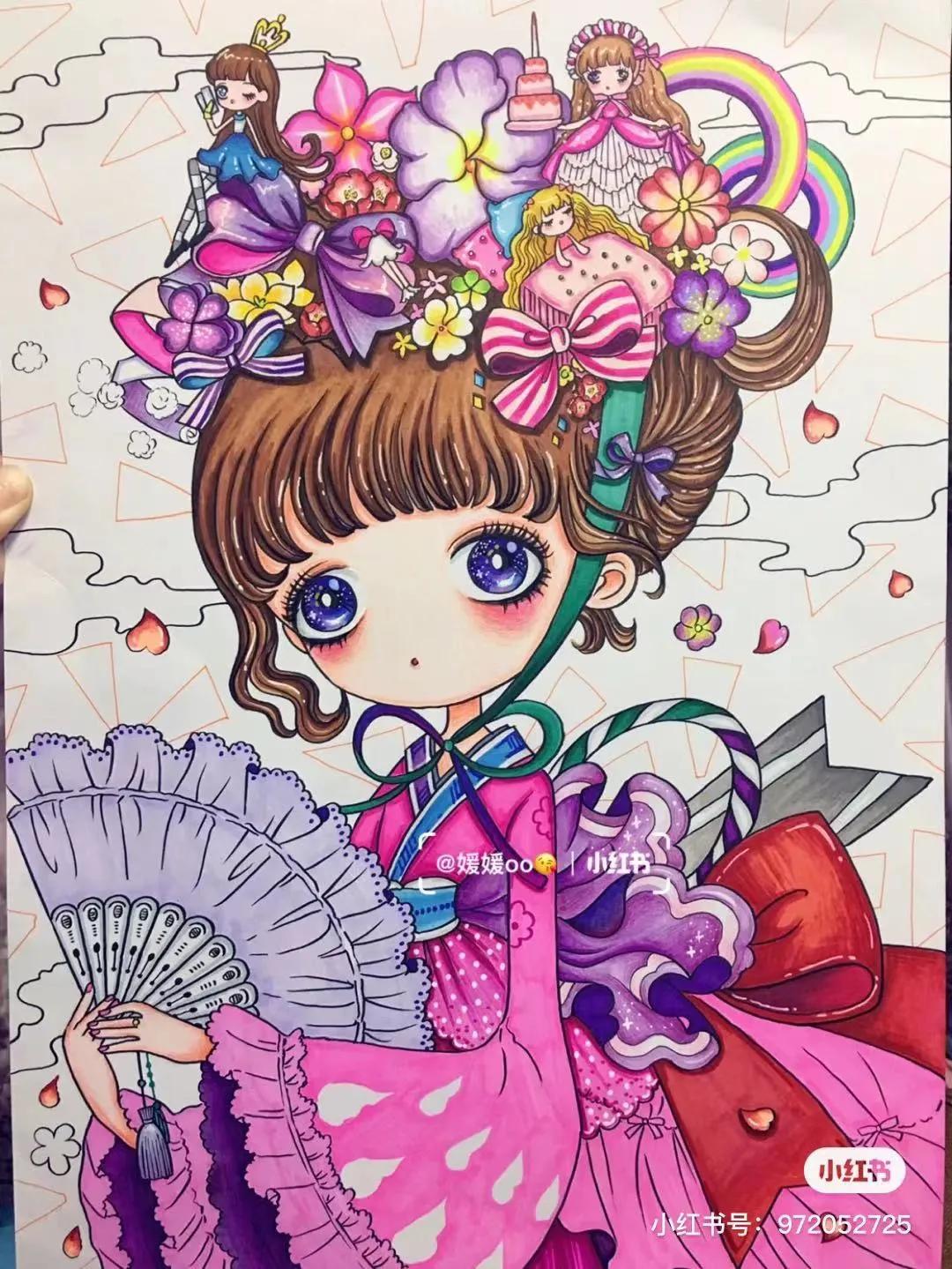 色彩缤纷的马克笔装饰画,60色的马克笔画简单的动漫画