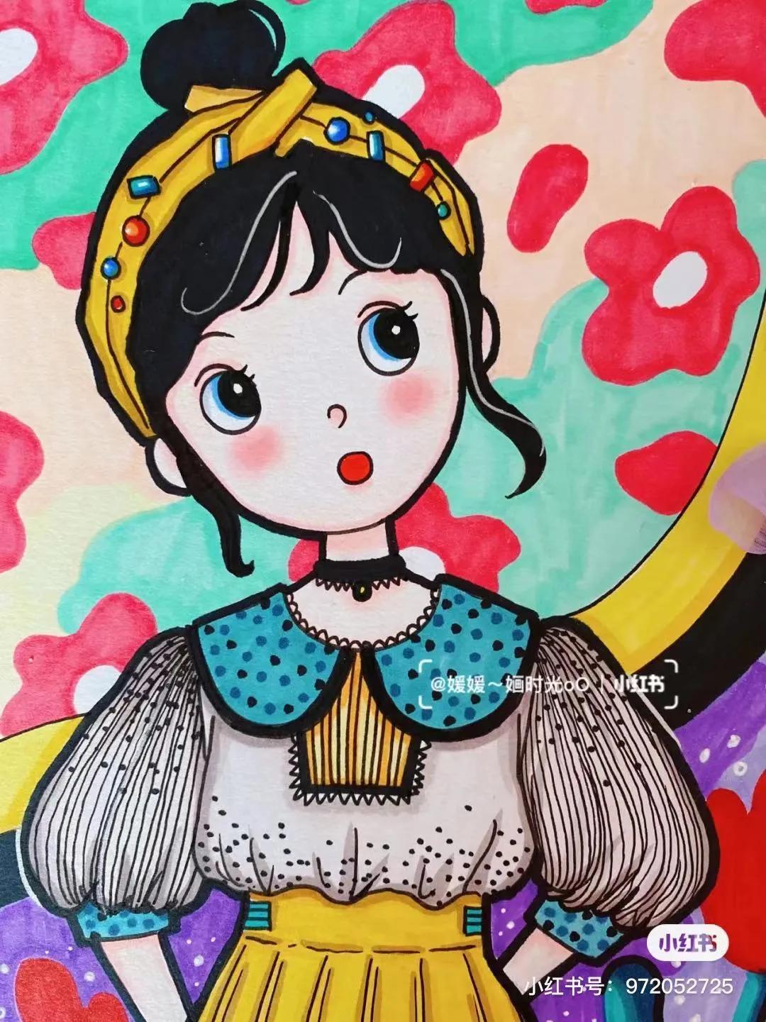 色彩缤纷的马克笔装饰画,60色的马克笔画简单的动漫画