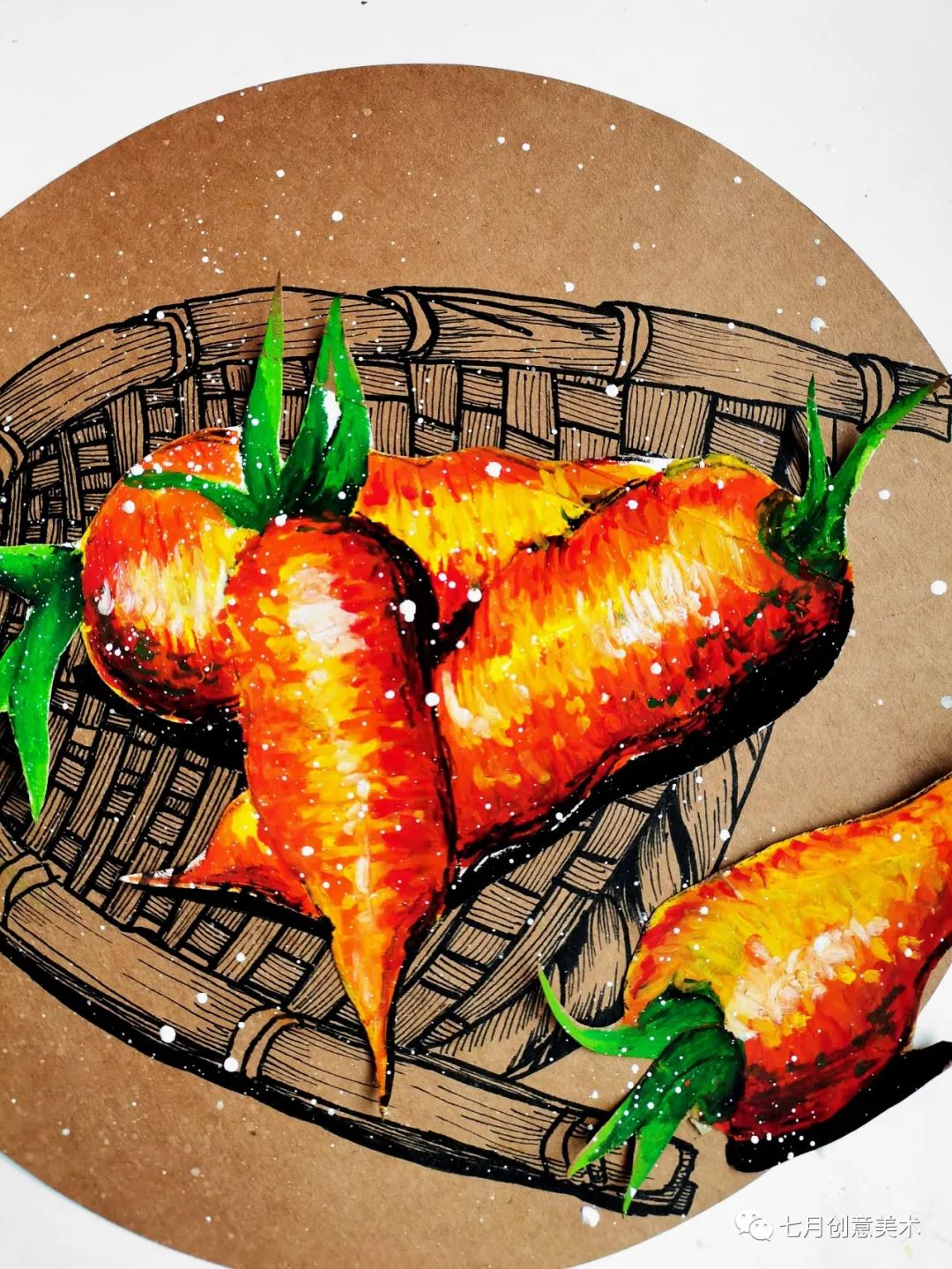 油画棒画胡萝卜写生,油画棒胡萝卜画法