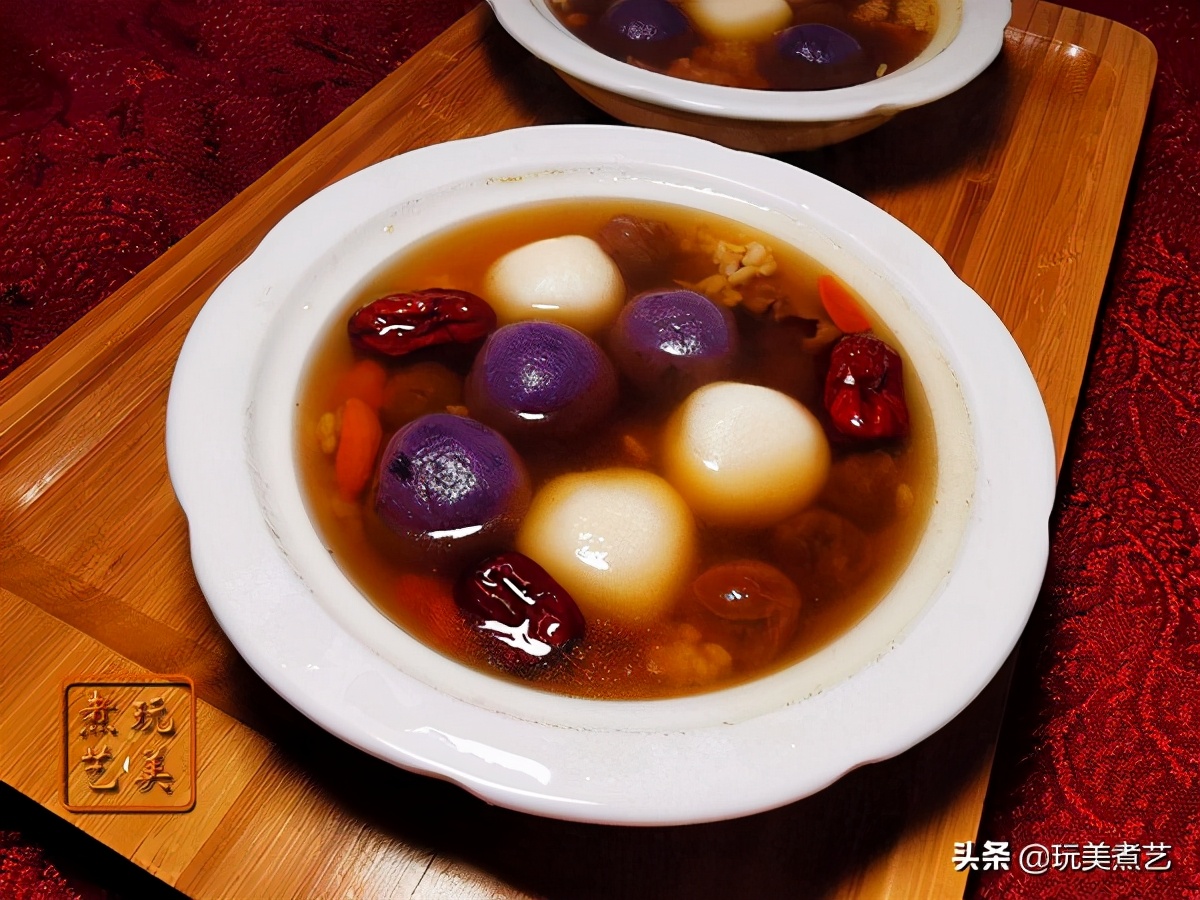 汤圆的神仙吃法软软糯糯几分钟,紫薯米糊山药汤圆辅食