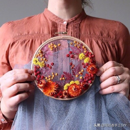 手工diy刺绣分享60款,干花刺绣作品图片